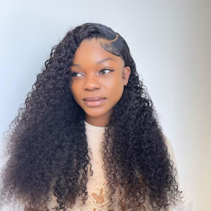 13X6 Deep Wave Lace Front Wigs Human Hair Deep Wave Hd Lace Frontal Wigs for Black Women Glueless Curly Lace Front Wig Pre Plucked with Baby Hair 180% Density Natural Color 26Inch